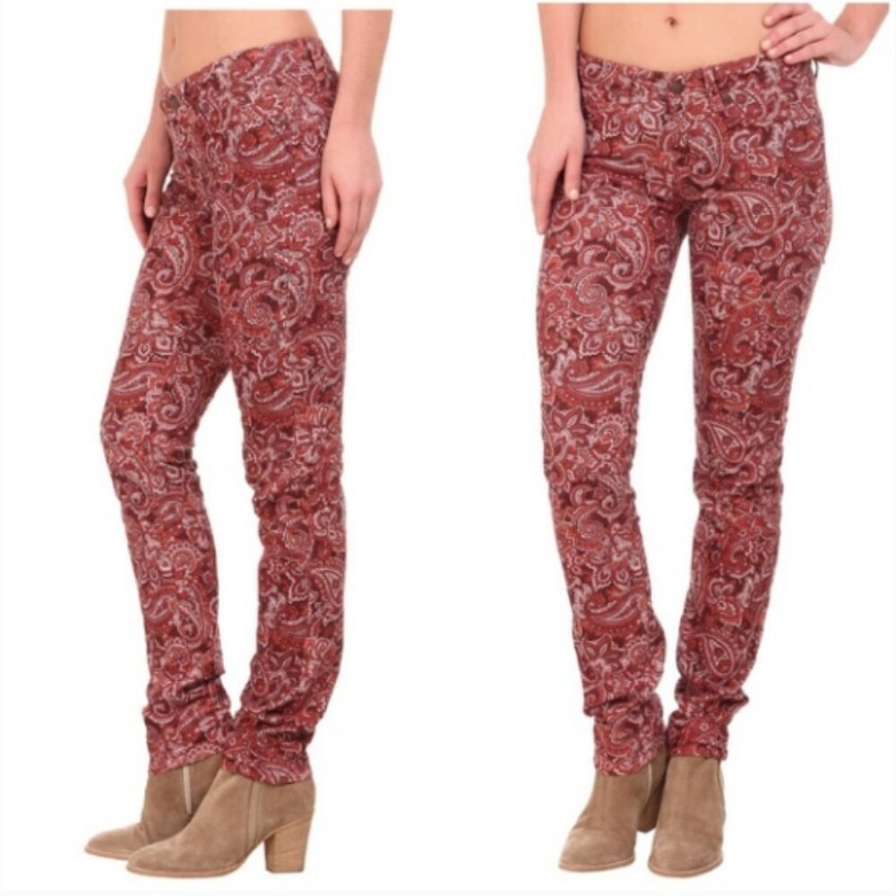 PRANA Trinity Cord Pant Paisley Corduroy 8 Red Pink Slim Leg Mid Rise w4trip315